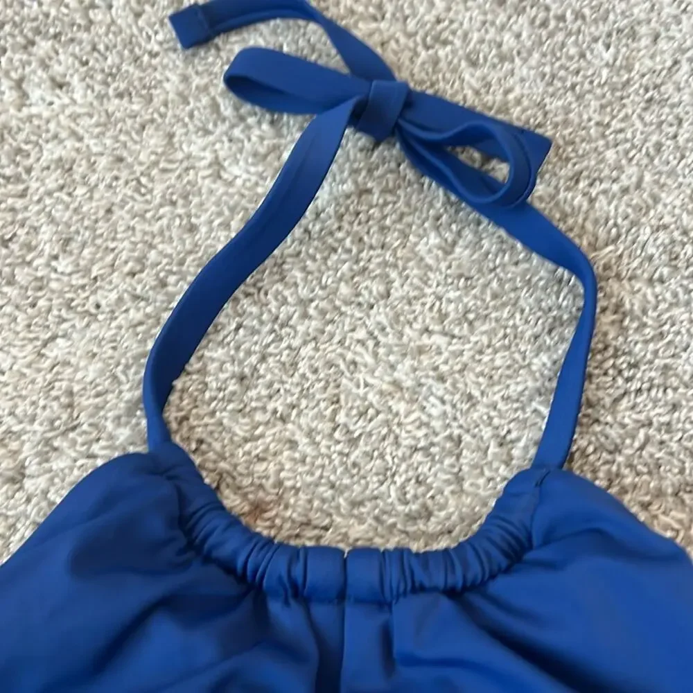NWT $135 LAUREN Ralph Lauren Plus Sz 14 Sapphire Blue‎ One Piece Swimsuit Halter